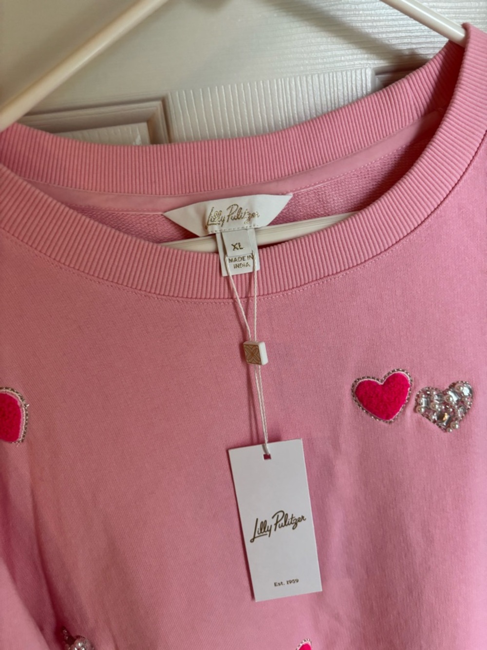 Lilly Pulitzer Pink Heart Embellished Sweatshirt NWT SIZE XL - Picture 3 of 6